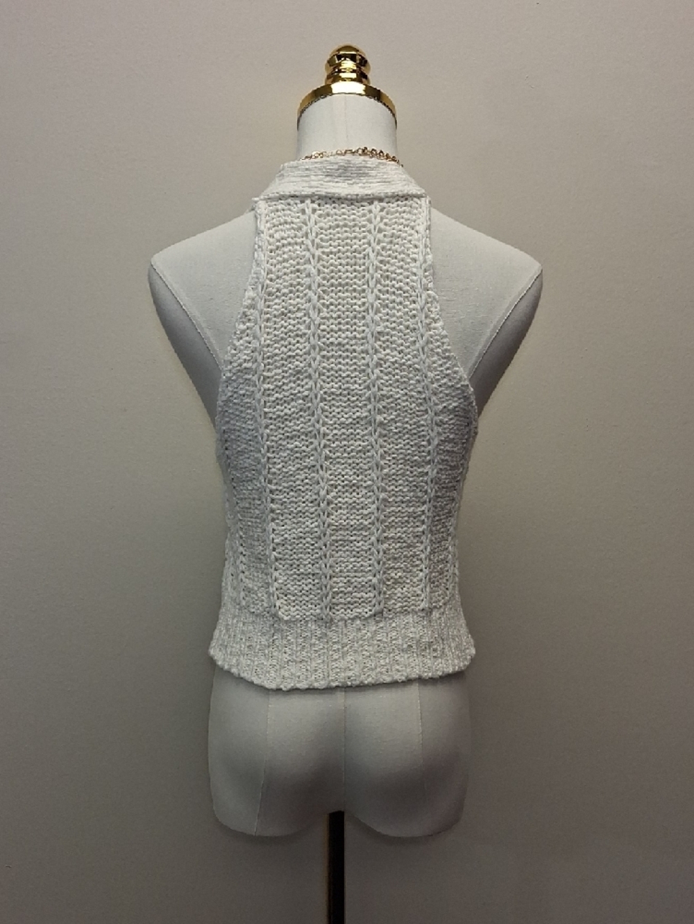 White Open Knit Button Front Sweater Vest Crochet Cottagecore Size XSP - Picture 3 of 10